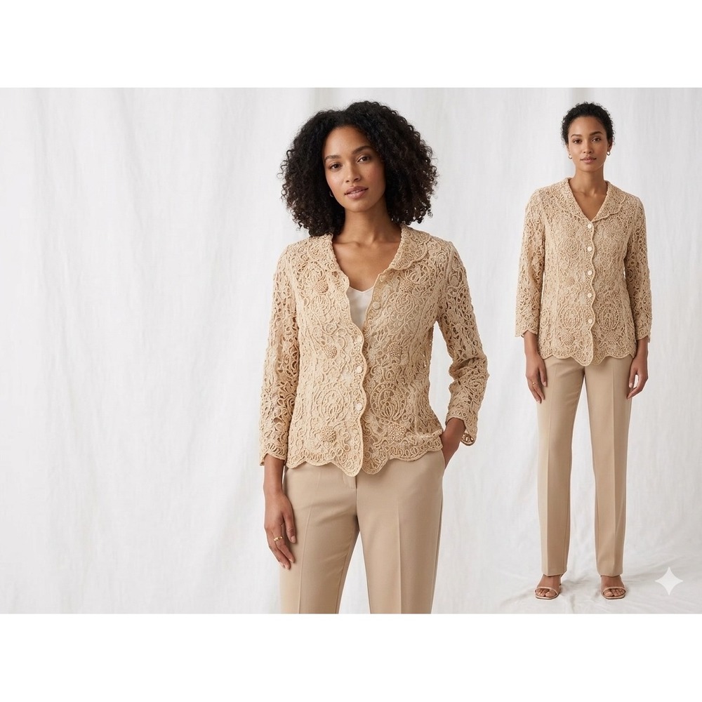 Vincente Milan Ecru Soutache Lace Floral Button Front Jacket V903J-18